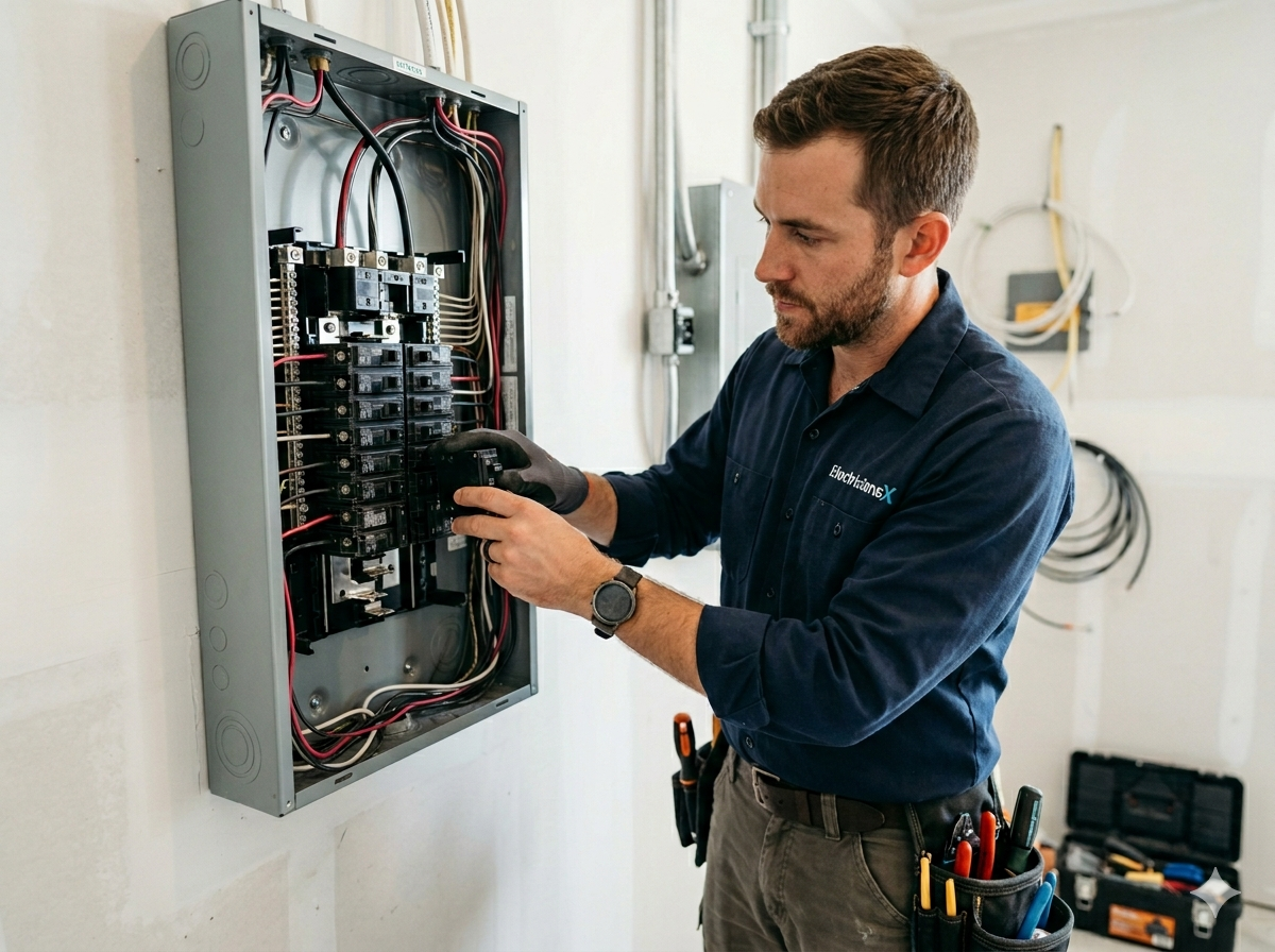 Licensed ElectriciansX electrician performing an electrical panel upgrade in a Southwest Florida home