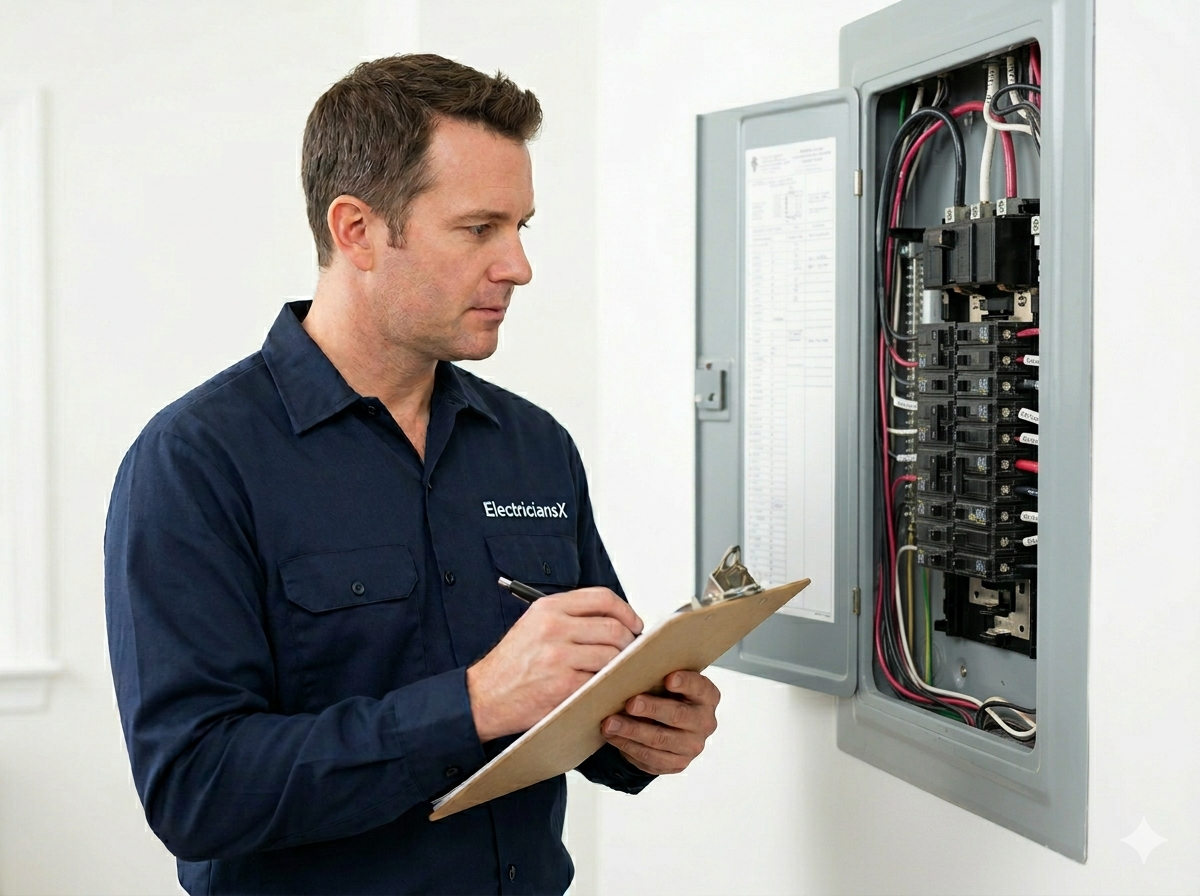 ElectriciansX licensed electrician performing a residential electrical safety inspection in Southwest Florida