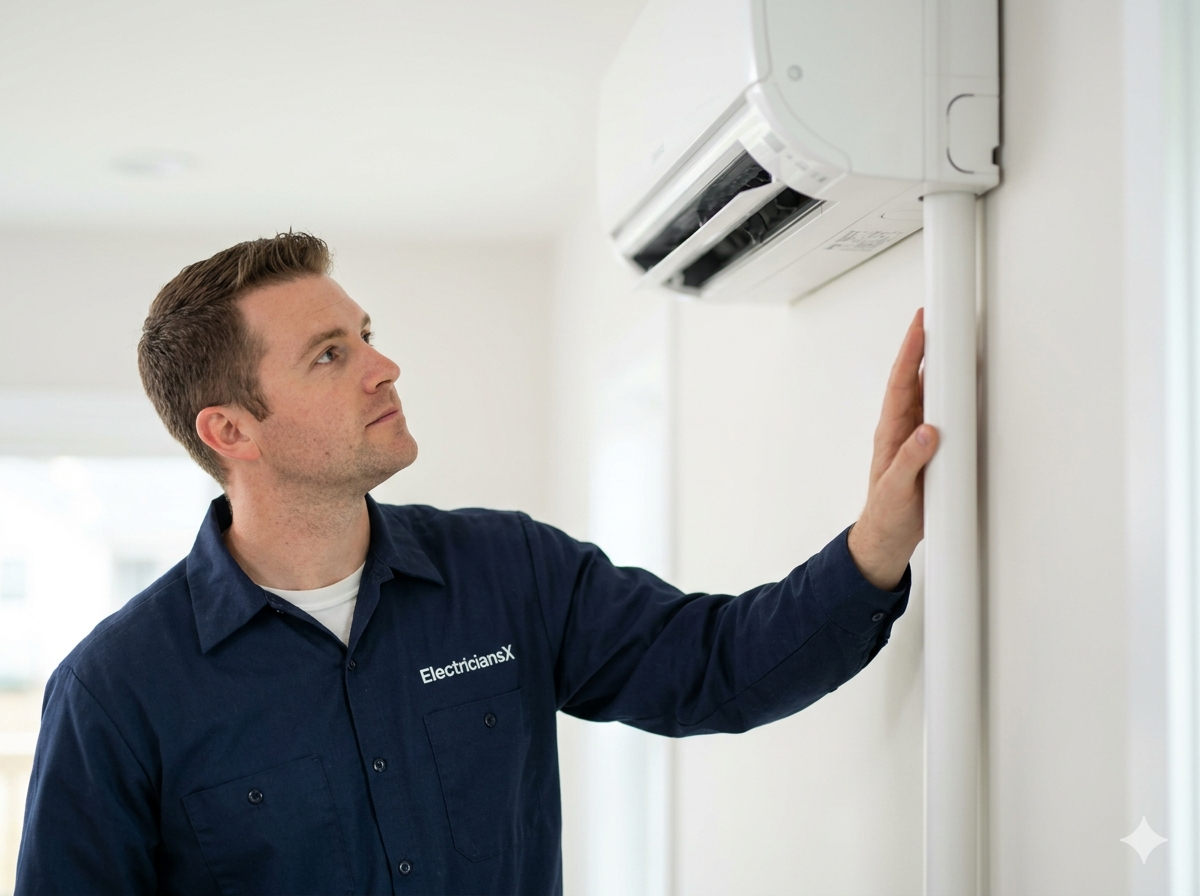 ElectriciansX electrician running electrical conduit for a mini split AC system in a Southwest Florida home