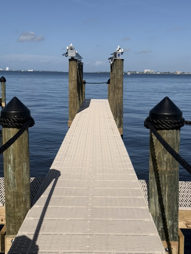 Dock walkway and boat lift frames before wiring