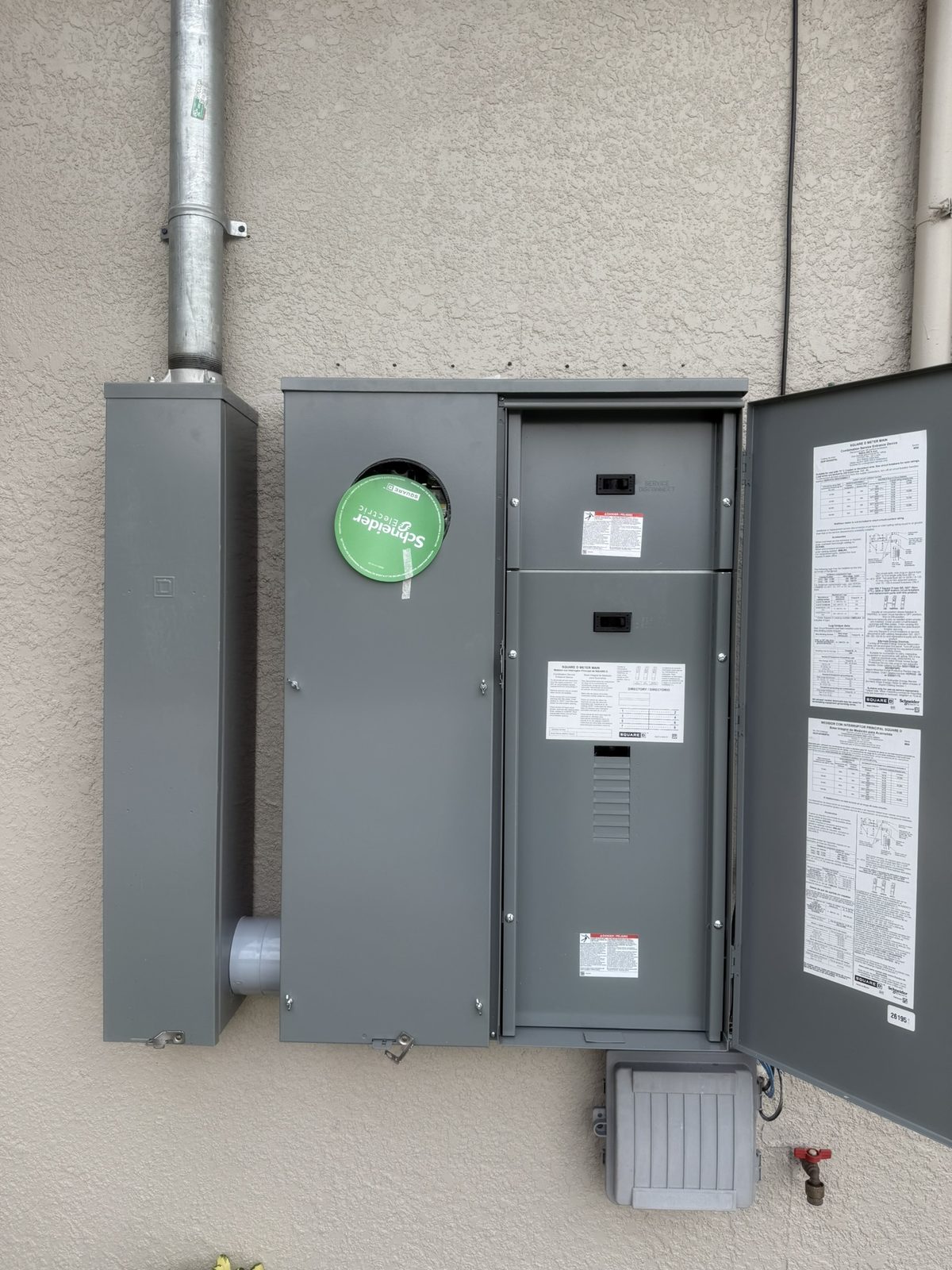 Close-up of the Square D meter main interior and service disconnect