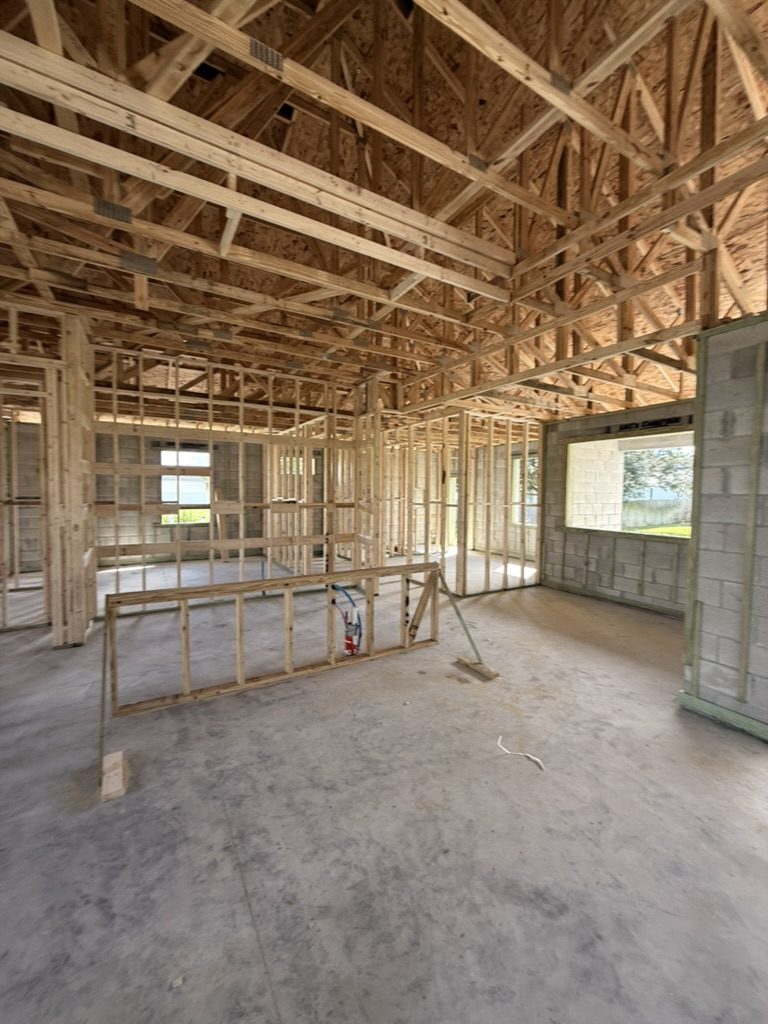 Open framing and trusses of the home before wiring