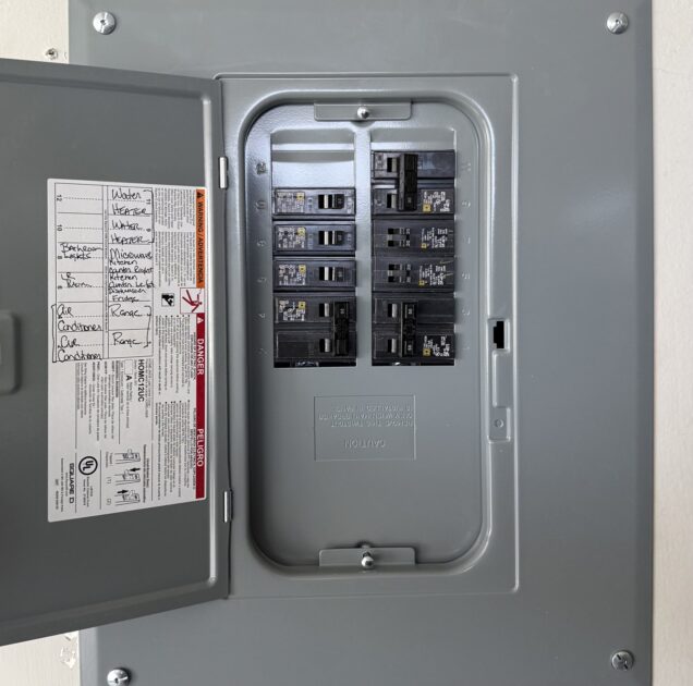New Square D Homeline panel after replacement with a labeled circuit directory